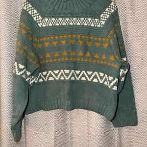 Universal Thread Teal and Mustard Patterned Sweater